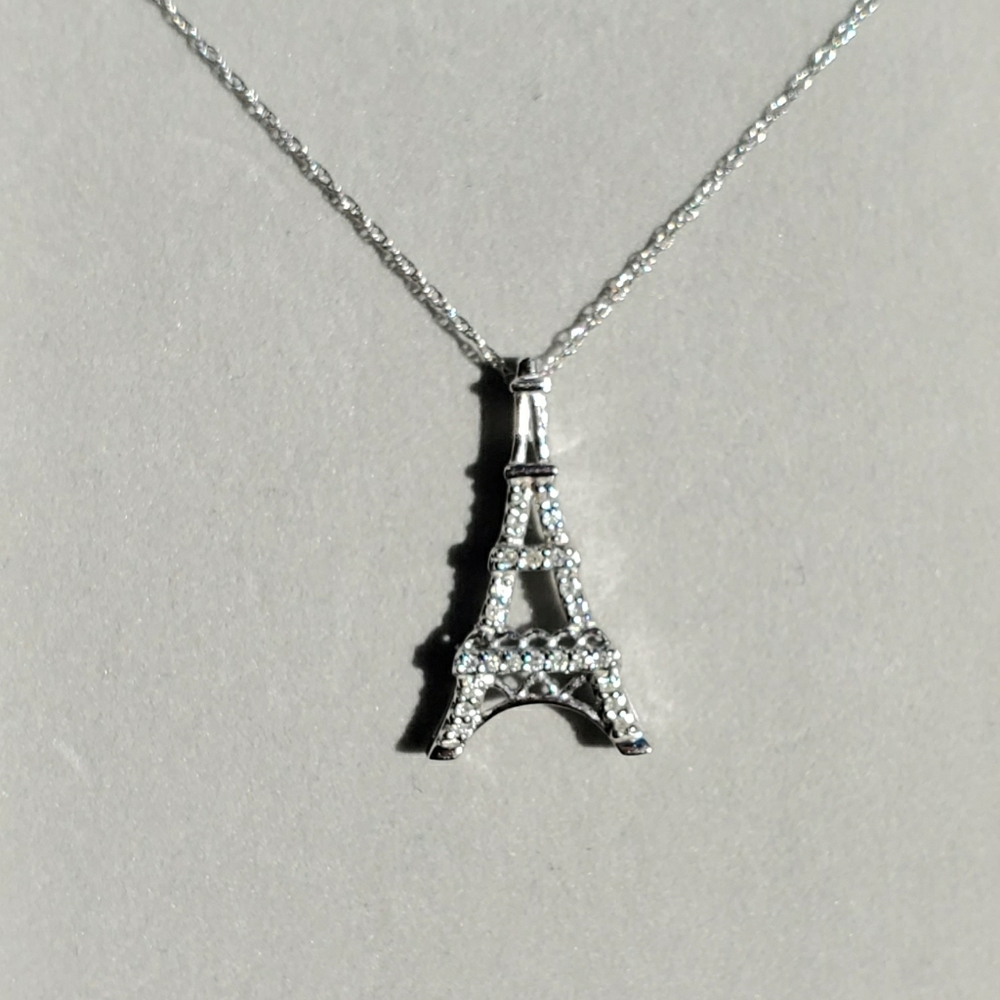 White Gold & Diamond Eiffel Tower Necklace